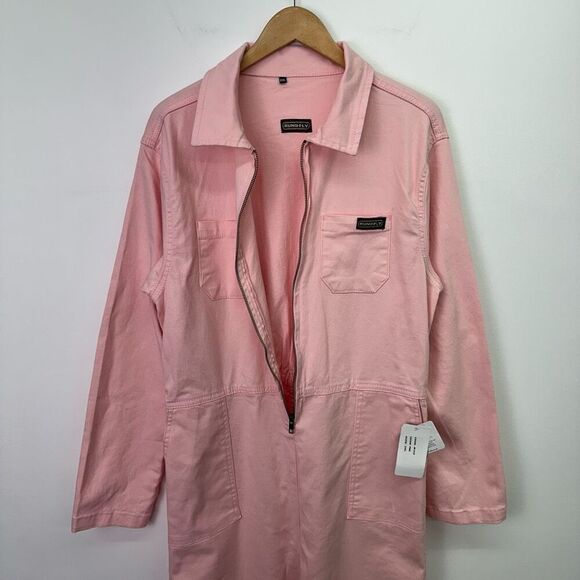 Run and Fly Women’s Pastel Pink Cotton Twill Zip Up Boiler Long Sleeve Jumpsuit - Picture 11 of 11
